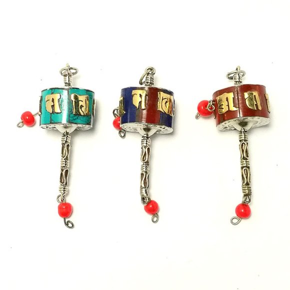 Tiny 2 Color Tibetan Om Mane Prayer Wheel Pendant - Picture 3 of 3